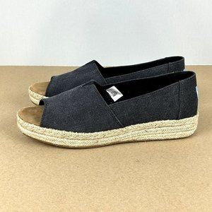 Toms Espadrille Open Toe Platform Flats Womens Size 9.5 Gray Tan